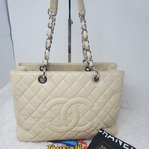 Chanel GST Light beige CAVIAR TOTE